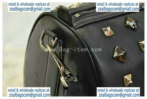 High Quality Replica MCM Stark Weekender Medium Boston Bag in Black Calfskin - Click Image to Close